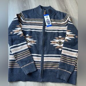 Frye Men's Blue and Brown Zip-Up Sweater size L new